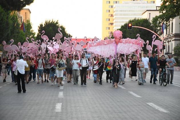 Anti-tourism project protests continue for 18th day in Albania TIRANA, ALBANIA - JUNE 17: Protests against a planned tourism project in the Zvernec area of the coastal city of Vlora continue for a 18th consecutive day in Tirana, Albania on June 17, 2026. Demonstrators gathered in Skanderbeg Square under the slogan Albania is not for sale, with a large number of participants joining the rally. Protesters opposed the reported sale of a beach in Zvernec as part of a tourism project allegedly linked to Ivanka Trump and Jared Kushner. Carrying banners, placards, and Albanian flags, demonstrators marched along the Boulevard of the Martyrs of the Nation toward the Prime Minister’s Office. Olsi Shehu Anadolu Tirana Albania. Editorial use only.  Copyright: x2026xAnadoluxOlsixShehux