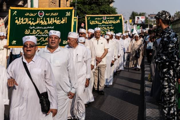 Sufi Procession Celebrates Islamic New Year in Cairo CAIRO, EGYPT JUNE 17, 2026: Sufi followers march through the streets of Cairo in a colorful procession marking the Islamic New Year. Participants performed traditional chants and carried banners as crowds gathered along the streets to witness the celebrations welcoming the beginning of the new Hijri year. Photo by Muhammed Hamdy JNA Press. (Photo by Muhammed Hamdy JNA Press via Nexpher Images) Cairo