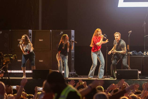 McFly in concert at Thetford Forest, Thetford, UK Thetford, UK, 17 June, 2026. McFly in concert. Pictured left to right, Charlotte Steele, Holly-Anne Hul, Lauren Byrne, Danny Jones., Credit:Stephen Keable Avalon UK, Norfolk, Thetford, Thetford Forest  Copyright: xStephenxKeablex xAvalonx 1110842177
