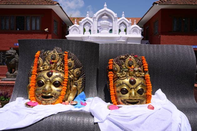 June 18, 2026, Kathmandu, Bagmati, Nepal: The sacred 16th-century Bhairava masks are pictured in a procession as they depart the National Museum of Nepal in Chhauni, Kathmandu, on June 18, 2026, en route to their original shrine in Dolakha after more than three decades abroad. The revered masks were stolen in March 1994 and later trafficked internationally before entering museum circulation in the United States. Following provenance research and legal coordination between Nepali authorities and the Manhattan District AttorneyÃ¢â‚¬â ¢s Office, the masks were formally returned and repatriated to Nepal in December 2023. Their return marks a significant milestone in ongoing efforts to restore stolen cultural heritage to its place of origin and  - ZUMAs330 20260618_zsp_s330_002 Copyright: xSafalxPrakashxShresthax