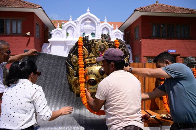 June 18, 2026, Kathmandu, Bagmati, Nepal: The sacred 16th-century Bhairava masks are carried in a procession as they depart the National Museum of Nepal in Chhauni, Kathmandu, on June 18, 2026, en route to their original shrine in Dolakha after more than three decades abroad. The revered masks were stolen in March 1994 and later trafficked internationally before entering museum circulation in the United States. Following provenance research and legal coordination between Nepali authorities and the Manhattan District AttorneyÃ¢â‚¬â ¢s Office, the masks were formally returned and repatriated to Nepal in December 2023. Their return marks a significant milestone in ongoing efforts to restore stolen cultural heritage to its place of origin and t  - ZUMAs330 20260618_zsp_s330_004 Copyright: xSafalxPrakashxShresthax