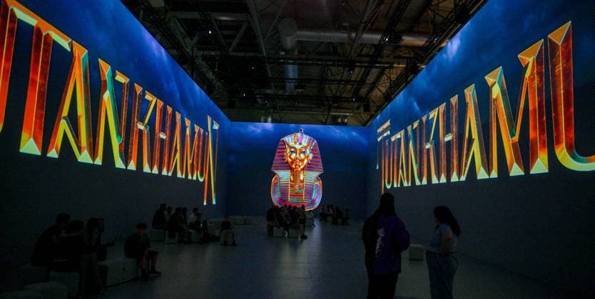Tutankhamun The Immersive Experience, NEC, Birmingham UK Tutankhamun The Immersive Experience arrives at the NEC, Birmingham UK for 12 weeks. Following hugely successful runs in cities such as Madrid, Hamburg, Cairo, Sao Paulo, Barcelona, Vienna, Malmö, London, Glasgow and Stockholm, the groundbreaking 2,000 square metre exhibition invites visitors to step back in time and embark upon an exhilarating journey through ancient Egypt, discovering the myths and mysteries surrounding Pharaoh Tutankhamun. Created in collaboration with Egyptologists and historians, the exhibition features one of Europe™s most expansive immersive video mapping rooms with projections on 8-metre-high surfaces. Blending cutting-edge technology with Egyptian hi  Copyright: xJulesxAnnanx xAvalonx 1110839689