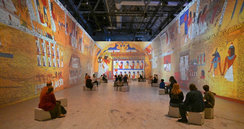 Tutankhamun The Immersive Experience, NEC, Birmingham UK Tutankhamun The Immersive Experience arrives at the NEC, Birmingham UK for 12 weeks. Following hugely successful runs in cities such as Madrid, Hamburg, Cairo, Sao Paulo, Barcelona, Vienna, Malmö, London, Glasgow and Stockholm, the groundbreaking 2,000 square metre exhibition invites visitors to step back in time and embark upon an exhilarating journey through ancient Egypt, discovering the myths and mysteries surrounding Pharaoh Tutankhamun. Created in collaboration with Egyptologists and historians, the exhibition features one of Europe™s most expansive immersive video mapping rooms with projections on 8-metre-high surfaces. Blending cutting-edge technology with Egyptian hi  Copyright: xJulesxAnnanx xAvalonx 1110840078