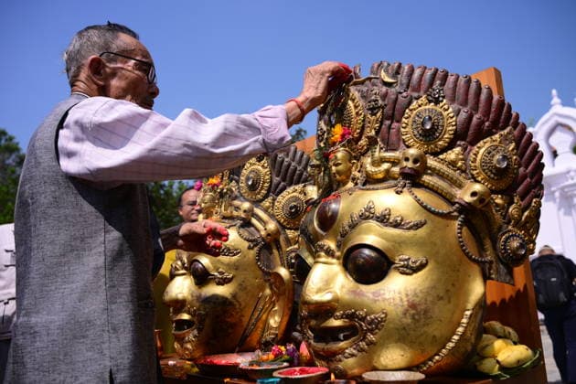 June 18, 2026, Kathmandu, Bagmati, Nepal: The sacred 16th-century Bhairava masks are pictured in a procession as they depart the National Museum of Nepal in Chhauni, Kathmandu, on June 18, 2026, en route to their original shrine in Dolakha after more than three decades abroad. The revered masks were stolen in March 1994 and later trafficked internationally before entering museum circulation in the United States. Following provenance research and legal coordination between Nepali authorities and the Manhattan District AttorneyÃ¢â‚¬â ¢s Office, the masks were formally returned and repatriated to Nepal in December 2023. Their return marks a significant milestone in ongoing efforts to restore stolen cultural heritage to its place of origin and  - ZUMAs330 20260618_zsp_s330_011 Copyright: xSafalxPrakashxShresthax