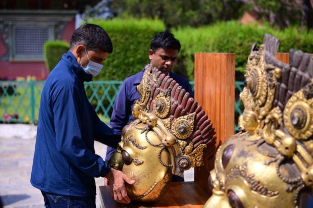 June 18, 2026, Kathmandu, Bagmati, Nepal: The sacred 16th-century Bhairava masks are pictured in a procession as they depart the National Museum of Nepal in Chhauni, Kathmandu, on June 18, 2026, en route to their original shrine in Dolakha after more than three decades abroad. The revered masks were stolen in March 1994 and later trafficked internationally before entering museum circulation in the United States. Following provenance research and legal coordination between Nepali authorities and the Manhattan District AttorneyÃ¢â‚¬â ¢s Office, the masks were formally returned and repatriated to Nepal in December 2023. Their return marks a significant milestone in ongoing efforts to restore stolen cultural heritage to its place of origin and - ZUMAs330 20260618_zsp_s330_013 Copyright: xSafalxPrakashxShresthax