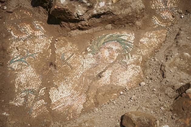 Depiction of the 3rd-Century river god Young Eurymedon discovered in Aspendos ANTALYA, TURKIYE - JUNE 18: (----EDITORIAL USE ONLY MANDATORY CREDIT - TURKISH MINISTRY OF CULTURE AND TOURISM HANDOUT - NO MARKETING NO ADVERTISING CAMPAIGNS - DISTRIBUTED AS A SERVICE TO CLIENTS----) Archaeologists uncover a mosaic-decorated architectural structure measuring approximately 6 by 25 meters during excavations carried out in the eastern square of Theatre Street, which connects the Acropolis of Aspendos with the theater in Antalya, Turkiye on June 18, 2026. Based on its iconographic features and comparable examples, the figure is identified as the Young Eurymedon, the river god of Aspendos, symbolizing the Eurymedon River that gave life to the  Copyright: x2026xAnadoluxTurxMinistryxofxCulturexandxTourismx