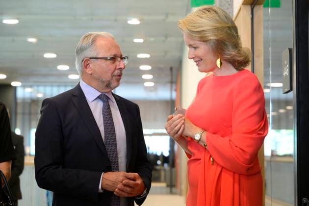 King Philippe And Queen Mathilde Visit Media Square EVERE, BELGIUM - JUNE 18: Queen Mathilde of Belgium pictured with Jean-Paul Philippot, CEO RTBF visiting Media Square, the RTBF s new headquarters in Brussels.on June 18, 2026 in Evere, Belgium, 18 06 2026 Evere Belgium  Copyright: xPhilipxReynaersx