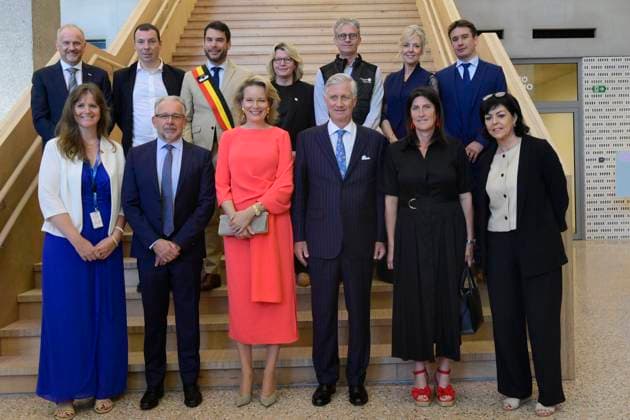 King Philippe And Queen Mathilde Visit Media Square EVERE, BELGIUM - JUNE 18: King Philippe of Belgium and Queen Mathilde of Belgium pictured with Jean-Paul Philippot, CEO RTBF, Thomas Gadisseux, Director of News and Sports RTBF, Nathalie Maleux (RTBF), Joelle Milquet, Jacqueline Galant (MR), Walloon Minister for the Civil Service, Administrative Simplification and Sports Infrastructure visiting Media Square, the RTBF s new headquarters in Brussels.on June 18, 2026 in Evere, Belgium, 18 06 2026 Evere Belgium  Copyright: xPhilipxReynaersx