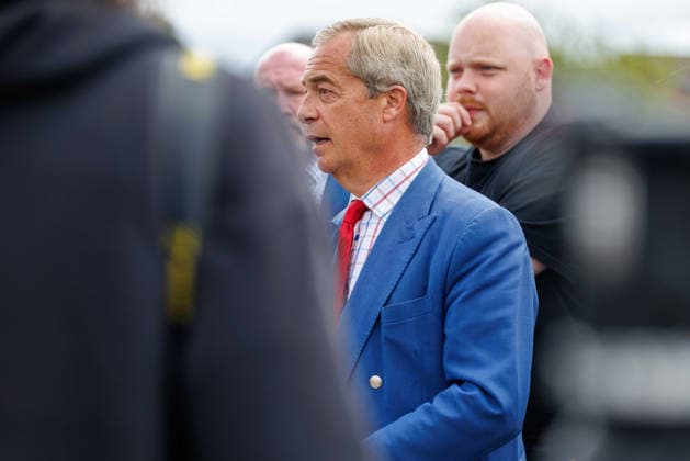 Nigel Farage Attends Makerfield Polling Day Event Nigel Farage, leader of Reform UK, during a polling day, Credit:Victoria Cropper Vicky Pearson Avalon England, Wigan, St Aidan s Parish Centre, Highfield Grange Avenue, Winstanley  Copyright: xVictoriaxCropperx xVickyxPearsonx xAvalonx 1111001572