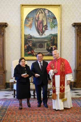 ITALY- REL VATICAN -POPE LEO XVI RECEIVES HIS EXCELLENCY MR.JOSE MARIA BALCAZAR ZELEDA,PRESIDENT OF THE REPUBLIC OF PERU AT THE VATICAN June 18, 2026 ITALY REL -June 18, 2026 Pope Leo XIV receives His Excellency Mr. José María Balcázar Zeleda, President of the Republic of Peru, at the Vatican EDITORIAL USE ONLY - NO BOOKS Copyright: xVATICANxMEDIAx xCatholicxPressxPhotox