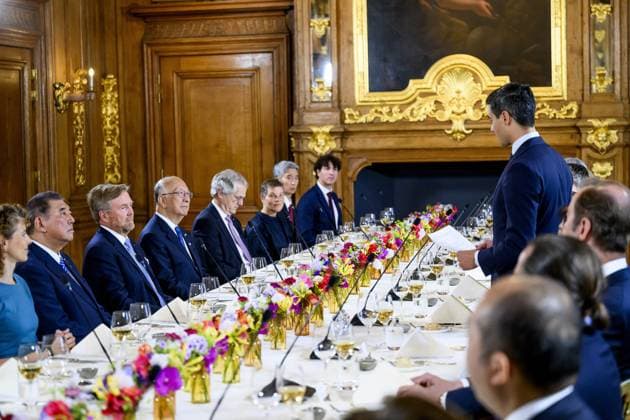 Imperial Couple Visit To Netherlands Emperor Naruhito of Japan is received by Prime Minister Jetten at the Mauritshuis in The Hague, Netherlands on June 18, 2026, during a state visit marking 426 years of bilateral relations between Japan and the Netherlands, accompanied by Empress Masako and attended by King Willem-Alexander. Photo by Patrick van Emst NL Beeld Bruno Press ABACAPRESS.COM Netherlands  Copyright: xBrunoxPress ABACAx