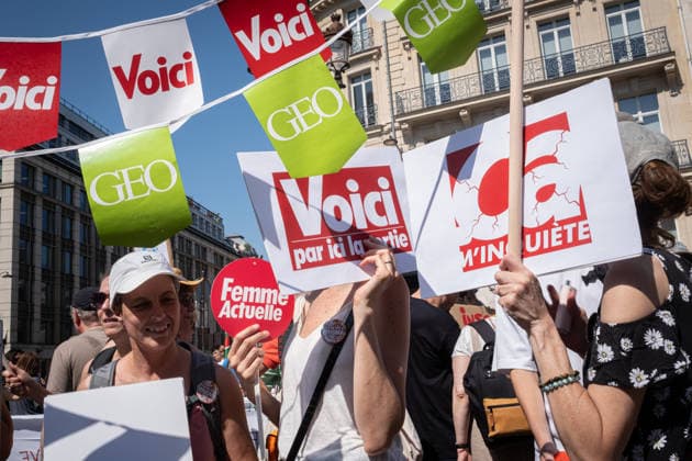 Several hundred journalists and media professionals marched from Place de la Bourse to the Ministry of Culture in Paris to raise public awareness about the crisis facing the industry, amid a growing number of layoffs, a faltering business model, and upheavals linked to AI. - 18 06 2026 - France Paris -  OlivierxDonnarsx xLexPictorium LePictorium_0336625