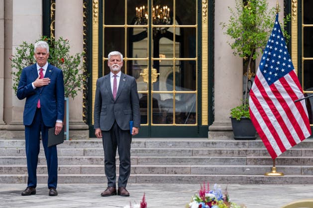 A reception marking the 250th anniversary of U.S. independence, hosted by U.S. Ambassador to Prague Nicholas Merrick (left), was held in Prague, Czech Republic, on June 18, 2026. On the right side is seen Czech President Petr Pavel. (CTKxPhoto OndrejxDeml) CTKPhotoP2026061807805  CTKPhotoP2026061807805