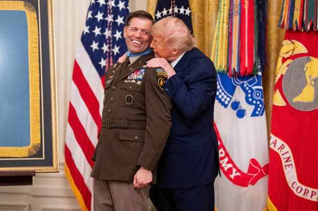 President Donald Trump awards Major Nicholas Dockery the Medal of Honor during a ceremony in the East Room of the White House in WashingtonDC on Thursday, June 18, 2026.  WAX20260618502 AaronxSchwartz