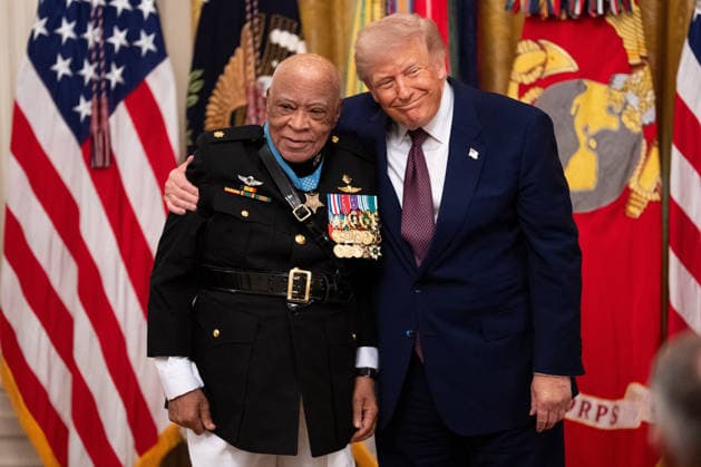 President Donald Trump awards the Medal of Honor to Major James Capers, Jr., during a ceremony in the East Room of the White House in Washington DC on Thursday, June 18, 2026.  WAX20260618511 AaronxSchwartz
