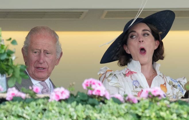 Royal Ascot Day Three King Charles and Felicity Blunt attend Day Three of Royal Ascot, at Ascot Racecourse, Ascot, Berkshire, UK, on the 18th June 2026. Picture by James Whatling Ascot Ascot Racecourse Berkshire United Kingdom  WHA-0829