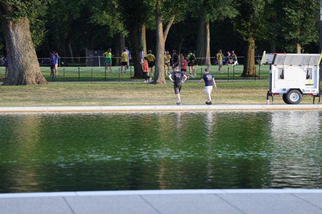 WASHINGTON, D.C. - JUNE 18: View of the Lincoln Memorial Reflecting Pool as algae has bloomed in the pool after the $14 Million Dollar renovation on June 18, 2026 in Washington D.C. Copyright: xmpi34x