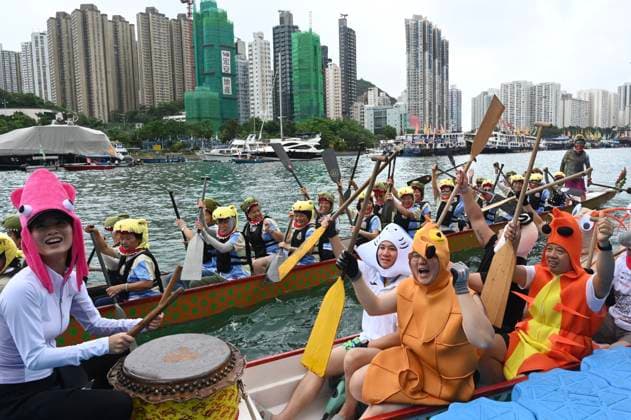 RECORD DATE NOT STATED HONG KONG-CULTURE DRAGON BOAT FESTIVAL Cosplayers cosplaying Seafood and Dinosaur posing photo on a dragon boat race in Aberdeen Promenade at Dragon Boat Festival (Tuen Ng festival), Hong Kong, June 19, 2026. NEXPHER Kobe Li Hong Kong