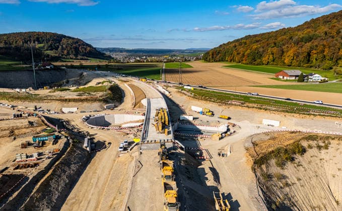 Drone footage of the major infrastructure construction site in G Glattfelden, Switzerland, 18th Oct 2025: Drone footage of the major construction site at the Chrüzstrasse roundabout. The expansion of Schaffhauserstrasse in the Zurich lowlands shows the current construction progress and the future traffic flow from above. *** Drone footage of the major infrastructure construction site in G Glattfelden, Switzerland, October 18, 2025. Drone footage of the major construction site at the Chrüzstrasse roundabout. The expansion of Schaffhauserstrasse in the Zurich lowlands shows the current construction progress and the future traffic flow from above.,detected_source_language Copyright: xAndreasxHaasx