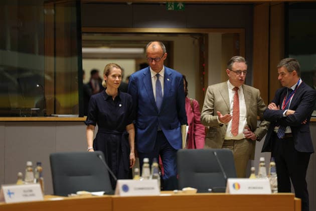 June 19, 2026, Brussels, Belgium, European Union: KAJA KALLAS, High Representative of the European Union for Foreign Affairs and Security Policy and Vice-President of the European Commission, arrives with FRIEDRICH MERZ, Federal Chancellor of Germany, on the second and final day of the two-day European Council summit in Brussels, as EU Member States gather at a pivotal moment for negotiations on economic, financial and security priorities amid an increasingly complex geopolitical landscape. Brussels European Union  - ZUMAo116 20260619_znp_o116_002 Copyright: xBiancaxOterox