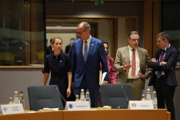 June 19, 2026, Brussels, Belgium, European Union: KAJA KALLAS, High Representative of the European Union for Foreign Affairs and Security Policy and Vice-President of the European Commission, arrives with FRIEDRICH MERZ, Federal Chancellor of Germany, on the second and final day of the two-day European Council summit in Brussels, as EU Member States gather at a pivotal moment for negotiations on economic, financial and security priorities amid an increasingly complex geopolitical landscape. Brussels European Union - ZUMAo116 20260619_znp_o116_003 Copyright: xBiancaxOterox