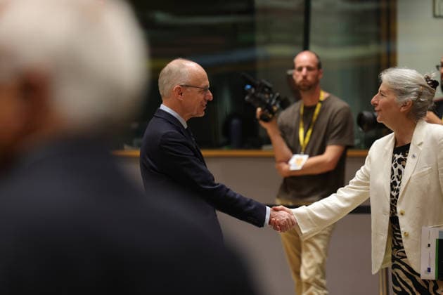 June 19, 2026, Brussels, Belgium, European Union: LUC FRIEDEN, Prime Minister of Luxembourg, greets THERESE BLANCHET, Secretary-General of the Council of the European Union and European Council, on the second and final day of the two-day European Council summit in Brussels. Brussels European Union - ZUMAo116 20260619_znp_o116_008 Copyright: xBiancaxOterox