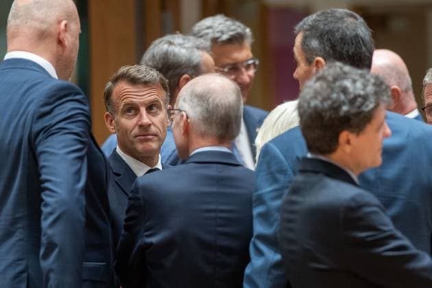 BRUSSELS - Prime Minister of France Emmanuel Macron (2L) during the second day of the European Council. The leaders of the EU countries are meeting to discuss Ukraine and the Middle East, among other things. JONAS ROOSENS ANP netherlands out - belgium out  Copyright: xx x561422663x originalFilename: 561422663.jpg