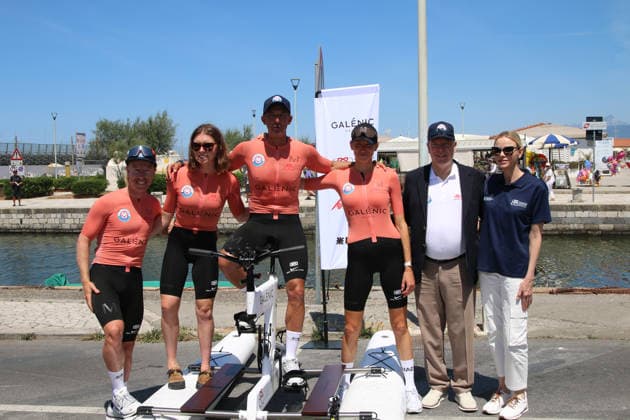 IPA85851081 - Viareggio: Prince Albert of Monaco and Princess Charlene at The Crossing, the water bike challenge organized by the Princess s Foundation, which starts in Viareggio and ends in Monaco  Copyright: xIacopoxGianninix xx 85851081