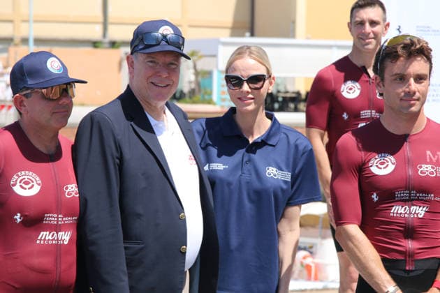 IPA85851107 - Viareggio: Prince Albert of Monaco and Princess Charlene at The Crossing, the water bike challenge organized by the Princess s Foundation, which starts in Viareggio and ends in Monaco  Copyright: xIacopoxGianninix xx 85851107