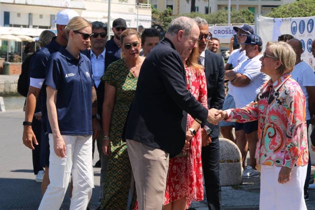 IPA85851134 - Viareggio: Prince Albert of Monaco and Princess Charlene at The Crossing, the water bike challenge organized by the Princess s Foundation, which starts in Viareggio and ends in Monaco  Copyright: xIacopoxGianninix xx 85851134