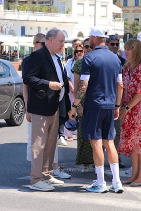 IPA85851139 - Viareggio: Prince Albert of Monaco and Princess Charlene at The Crossing, the water bike challenge organized by the Princess s Foundation, which starts in Viareggio and ends in Monaco  Copyright: xIacopoxGianninix xx 85851139