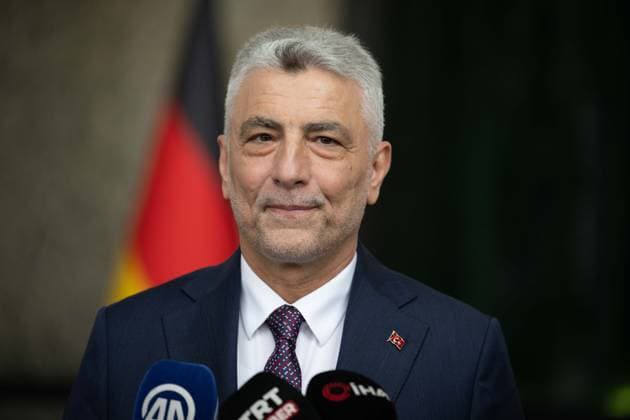 6th Term Meeting of the Turkiye-Germany JETCO held in Ankara ANKARA, TURKIYE - JUNE 19: Turkish Minister of Trade Omer Bolat speaks to press after attending the 6th Term of the Turkiye-Germany Joint Economic and Trade Commission (JETCO) and roundtable meetings with German Minister for Economic Affairs and Energy Katherina Reiche (not seen) and business representatives from both countries, at the Turkish Ministry of Trade in Ankara, Turkiye, on June 19, 2026. Didem Mente Anadolu Ankara Turkey. Editorial use only. Please get in touch for any other usage.  Copyright: x2026xAnadoluxDidemxMentex