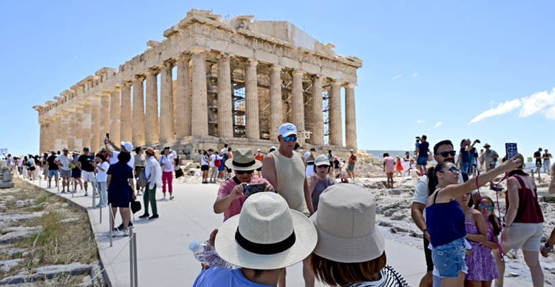 Restoration of Parthenon s western facade completed - Tourists visiting the Parthenon. For the first time in approximately 220 years, the culture ministry is now able to deliver the western facade of the Parthenon as fully restored as possible,in Athens Greece, on 19 June 2026. With the installation of two orthostates in the vacant positions of the western pediment and the completion of the restoration of the backing wall, the architectural integrity of the pediment has been restored. IMAGO ONE INCH PRODUCTIONS ATHENS Greece Copyright: xOnexInchxProductionsx 7004424
