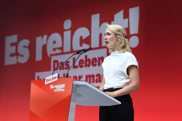 10. Bundesparteitag der Partei Die Linke am 19.06.2026 in der Metropolis Halle in Potsdam Ines Schwerdtner ( Parteivorsitzende Die Linke ) *** 10th National Party Convention of Die Linke on June 19, 2026, at the Metropolis Halle in Potsdam; Ines Schwerdtner, Party Chair of Die Linke,detected_source_language xRx