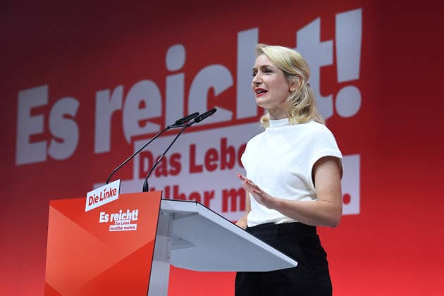10. Bundesparteitag der Partei Die Linke am 19.06.2026 in der Metropolis Halle in Potsdam Ines Schwerdtner ( Parteivorsitzende Die Linke ) *** 10th National Party Convention of Die Linke on June 19, 2026, at the Metropolis Halle in Potsdam; Ines Schwerdtner, Party Chair of Die Linke,detected_source_language xRx
