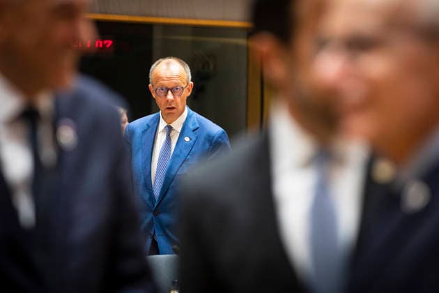 Kaja Kallas and Friedrich Merz. European heads of state gathered on the second day of the European summit in the Belgian capital. - 19 06 2026 - Belgium Brussels Brussels -  NicolasxLandemardx xLexPictorium LePictorium_0336765
