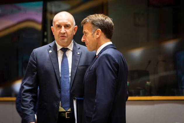 Rumen Radev and Emmanuel Macron. European heads of state gathered on the second day of the European summit in the Belgian capital. - 19 06 2026 - Belgium Brussels Brussels -  NicolasxLandemardx xLexPictorium LePictorium_0336782
