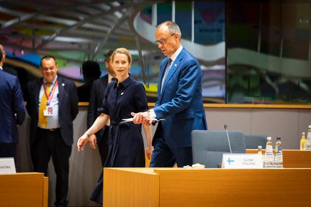 Kaja Kallas and Friedrich Merz. European heads of state gathered on the second day of the European summit in the Belgian capital. - 19 06 2026 - Belgium Brussels Brussels -  NicolasxLandemardx xLexPictorium LePictorium_0336763