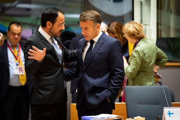 Nikos Christoulides and Emmanuel Macron. European heads of state gathered on the second day of the European summit in the Belgian capital. - 19 06 2026 - Belgium Brussels Brussels -  NicolasxLandemardx xLexPictorium LePictorium_0336798