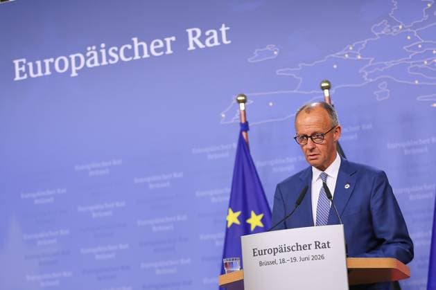 Brüssel, Belgien, 19.06.2026: Europa-Gebäude: EU-Gipfel: Bundeskanzler Friedrich Merz (CDU) auf einer Pressekonferenz zum Abschluss am Freitagnachmittag. *** Brussels, Belgium, June 19, 2026, at the Europa Building during the EU Summit Copyright: xdtsxNachrichtenagenturx dts_124073