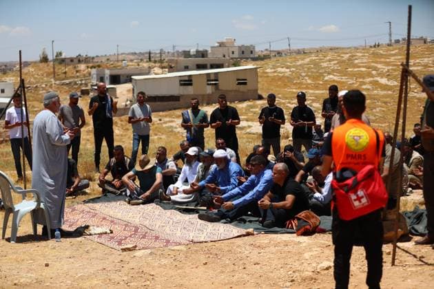 Palestinian protest against Israeli settlement activities HEBRON, WEST BANK, PALESTINE - JUNE 19: Palestinians gather to protest the settlement activities of Israelis in the Masafer Yatta area of Hebron, West Bank, Palestine on June 19, 2026. Demonstrators performed Friday prayer in an open field in the area. Wisam Hashlamoun Anadolu Sidon West Bank. Editorial use only. Please get in touch for any other usage.  Copyright: x2026xAnadoluxWisamxHashlamounx