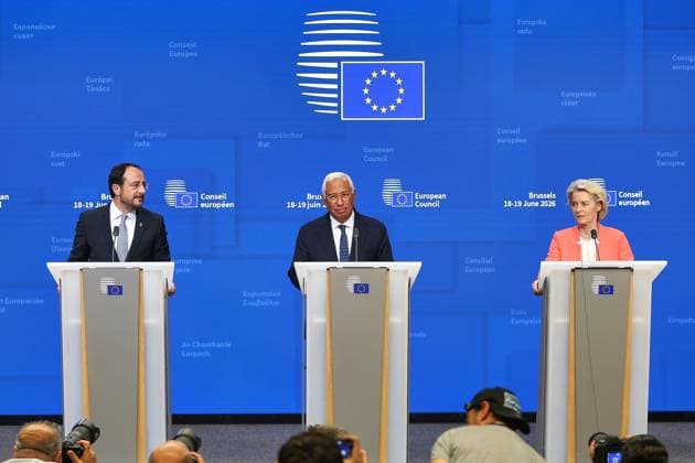 News Bilder des Tages Brüssel, Belgien, 19.06.2026: Europa-Gebäude: Europäischer Rat: Nikos Christodoulides, Präsident der Republik Zypern, Antonio Costa und Ursula von der Leyen auf der Pressekonferenz nach dem EU-Rat *** Brussels, Belgium, June 19, 2026, European Council Building Copyright: xdtsxNachrichtenagenturx dts_124078