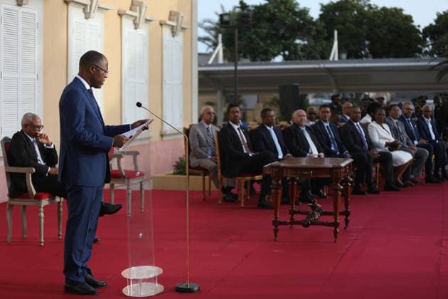 (260620) -- PRAIA, June 20, 2026 -- Francisco Carvalho speaks during his inauguration ceremony as prime minister in Praia, Cabo Verde, June 19, 2026. Francisco Carvalho, leader of the African Party for the Independence of Cabo Verde, was sworn in on Friday as prime minister of Cabo Verde following the legislative elections held on May 17. TO GO WITH Francisco Carvalho sworn in as Cabo Verde s PM (Photo by Xinhua) CABO VERDE-PRAIA-PRIME MINISTER-INAUGURATION CEREMONY EltonxMonteiro 