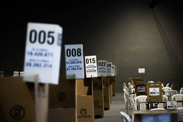 June 19, 2026, Bogota, Bogota D.C, Colombia: Colombia s biggest voting place is prepared prior to the 2026 runoff of the presidential elections on June 19, 2026 in Bogota, Colombia. Colombians vote on june 21, 2026 between a hard-right lawyer that faces against a left-wing senator. Bogota Colombia - ZUMAvp1_ 20260619_zia_vp1_009 Copyright: xSebastianxBarrosx