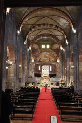 IPA85876772 - Pavia, June 20, 2026—Everything is ready for the arrival of Pope Leo XIV in Pavia; pictured here is the interior of the Basilica of Sant Pietro in Cel D Oro  Copyright: xDuilioxPiaggesix xDuilioxPiaggesix 85876772