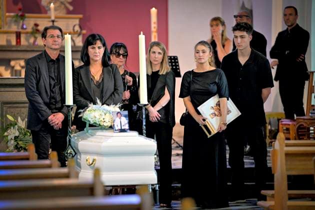 Funeral of Frank Michael ROTHEUX, BELGIUM - JUNE 20 : Sandra, Michel Gabelli-Grawagno, Liliane Leman, Marine, Sacha, Marco and Eva pictured during the funeral of Frank Michael who died at the age of 79 on June 20, 2026 in Rotheux, Belgium, 20 06 2026 Rotheux Belgium  Copyright: xSesx