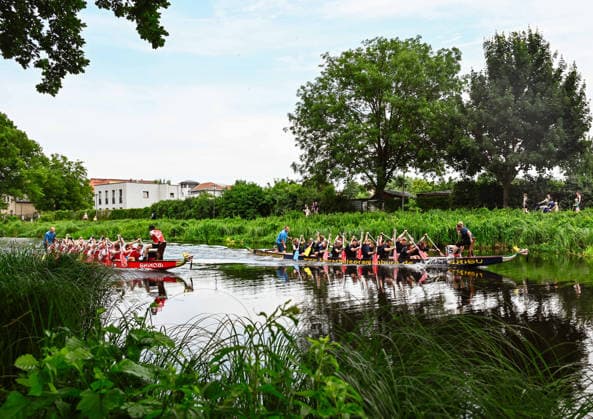 20.06.2026, xlakx, Entertainment, Oranienburger Stadtfest v.l. Teilnehmer des Drachenbootrennens beim Oranienburger Stadtfest auf der Havel. Das Rennen ist fester Bestandteil des Festwochenendes. Oranienburg *** June 20, 2026, xlakx, Entertainment, Oranienburg City Festival v l Participants in the dragon boat race at the Oranienburg City Festival on the Havel River. The race is a regular feature of the Oranienburg festival weekend.,detected_source_language Daniel Lakomski