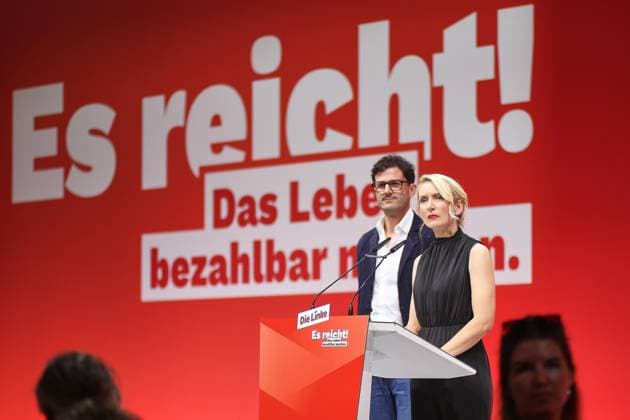 Potsdam, Brandenburg, Deutschland, 20.06.2026: Metropolis-Halle: Bundesparteitag der Linkspartei: Luigi Pantisano und Ines Schwerdtner *** Potsdam, Brandenburg, Germany, June 20, 2026, Metropolis Halle, Federal Party Convention of The Left Party, Luigi Pantisano and Ines Schwerdtner,detected_source_language Copyright: xdtsxNachrichtenagenturx dts_124182