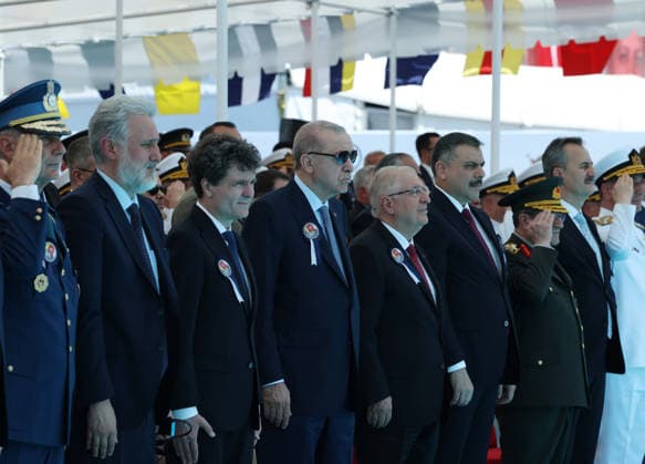 Turkish President Recep Tayyip Erdogan ISTANBUL, TURKIYE - JUNE 20: (----EDITORIAL USE ONLY - MANDATORY CREDIT - TURKISH PRESIDENCY MUSTAFA KAMACI HANDOUT - NO MARKETING NO ADVERTISING CAMPAIGNS - DISTRIBUTED AS A SERVICE TO CLIENTS----) Turkish President Recep Tayyip Erdogan attends the Ceremony for Delivery of Cam. Roman Offshore Patrol Vessel to Romanian Naval Forces, and for Commissioning and Flag-Raising of Turkish Naval Forces’ Platforms at Istanbul Shipyard Command in Istanbul, Turkiye on June 20, 2026. Romanian President Nicusor Dan also attended the ceremony. Turkish Presidency Mustafa Kamaci Handout Anadolu Istanbul Turkey. Editorial use only. Please get in touch for any other usage.  Copyright: x2026xAnadoluxTurkishxPresidencyx xMustafaxKamacix xHandoutx
