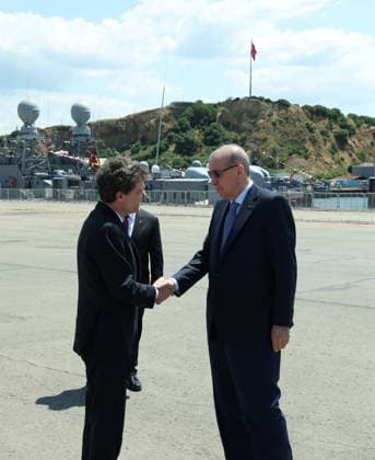 Turkish President Recep Tayyip Erdogan ISTANBUL, TURKIYE - JUNE 20: (----EDITORIAL USE ONLY - MANDATORY CREDIT - TURKISH PRESIDENCY MUSTAFA KAMACI HANDOUT - NO MARKETING NO ADVERTISING CAMPAIGNS - DISTRIBUTED AS A SERVICE TO CLIENTS----) Turkish President Recep Tayyip Erdogan and Romanian President Nicusor Dan attend the Ceremony for Delivery of Cam. Roman Offshore Patrol Vessel to Romanian Naval Forces, and for Commissioning and Flag-Raising of Turkish Naval Forces’ Platforms at Istanbul Shipyard Command in Istanbul, Turkiye on June 20, 2026. Turkish Presidency Mustafa Kamaci Handout Anadolu Istanbul Turkey. Editorial use only. Please get in touch for any other usage.  Copyright: x2026xAnadoluxTurkishxPresidencyx xMustafaxKamacix xHandoutx